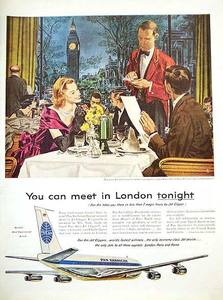 1959 A Pan American ad promoting jet service to London.